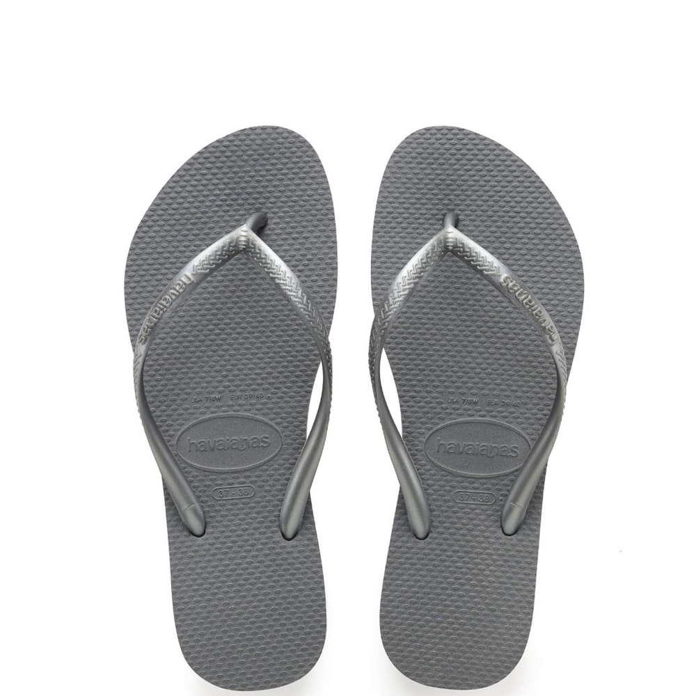 HAVAIANAS (New) Steel Grey Slim Flip Flops Size 7/8, 37/38